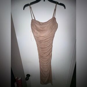 Windsor Tan Ruched Dress with gems